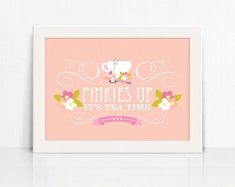 5x7 Garden Tea Party Pinkies Up Sign – Peach – Printable 5x7 Sign by Squawk Box Studio – INSTANT DOWNLOAD