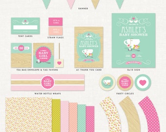 Garden Tea Party Baby Shower Decorations – Girl – Printable Party Kit by Squawk Box Studio