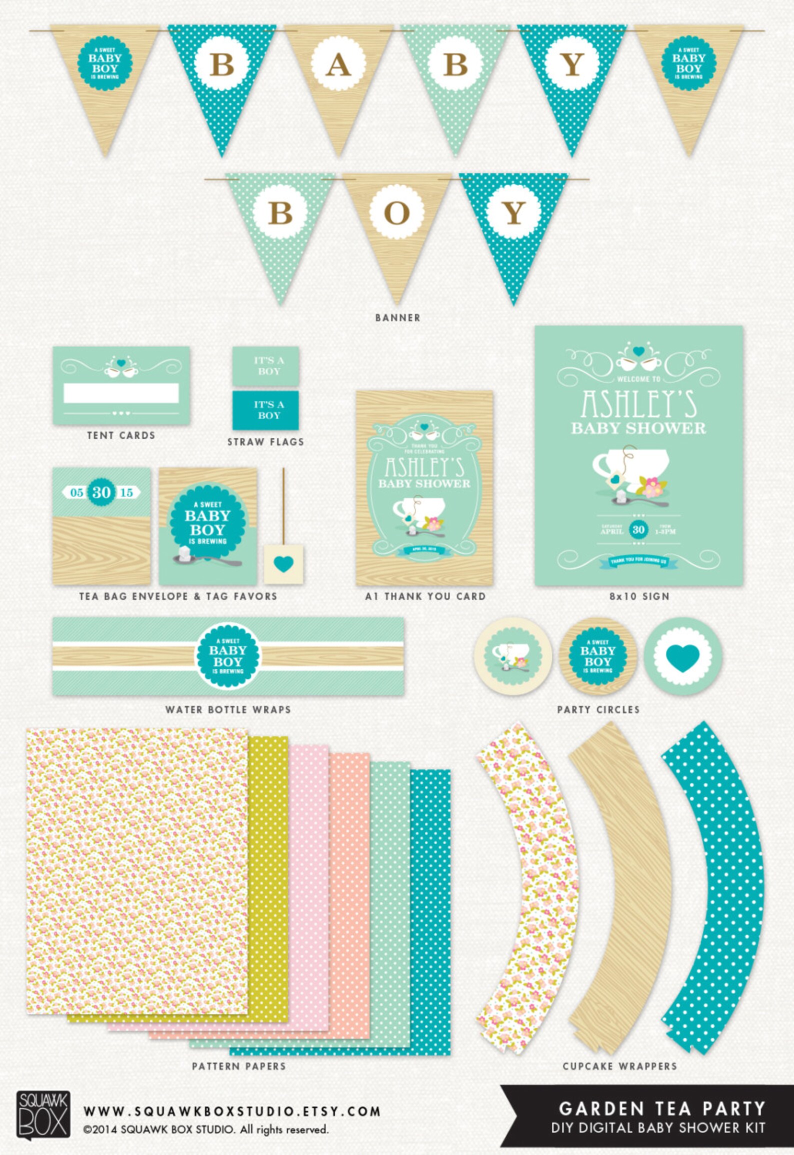 Garden Tea Party Baby Shower Decorations – Boy – Printable Party Kit by ...