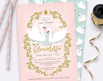 Swan Baby Shower Invitation – Pink – Printable Invitation by Squawk Box Studio