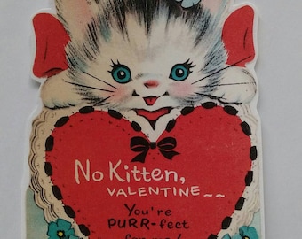 Vintage kitsch Valentine's card sticker with cute kitten x2