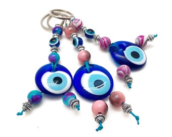 Evil Eye Keychain, Good Luck Evil Eye Beads, Beaded Keychain, Keychain for Protection, Christmas Gift, Birthday Gift, Housewarming Gift