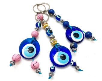 Evil Eye Keychain, Good Luck Evil Eye Beads, Beaded Keychain, Protection Keychain, Housewarming Gift,Christmas Gift,Home Decor,Wedding Favor