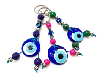 Evil Eye Keychain, Good Luck Evil Eye Beads, Beaded Keychain, Keychain for Protection, Bachelorette Favor, Christmas Gift