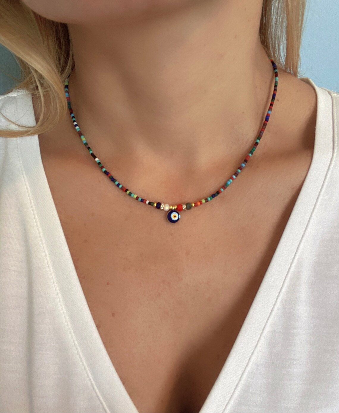 Evil Eye Drop Necklace Evil Eye Choker Christmas Gift Beach Etsy