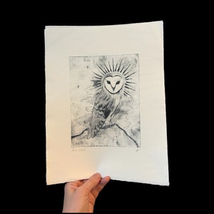 Owl Drypoint Etching, Spirit Animal Series