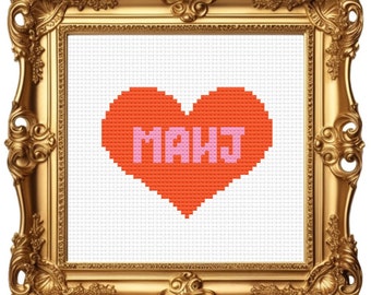 Mahjong Heart Needlepoint Cross Stitch Counted Pattern
