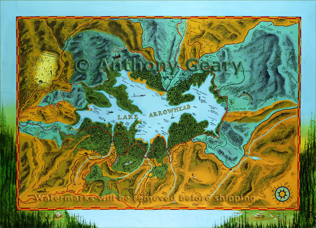 Lake Arrowhead Map Circa 1924 Oil Painting by Anthony P. image image pic