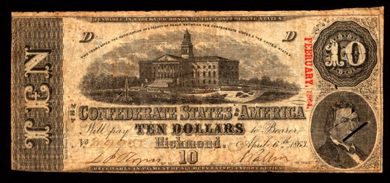 Lovely 10 Dollar Confederate Csa Currency Type 59 Dated April Etsy