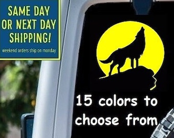 WOLF HOWLING Moon STICKER Decal Car Window MacBook Laptop Tablet iPad Water Bottle 6 Year Exterior Interior Rated Grade vinyl
