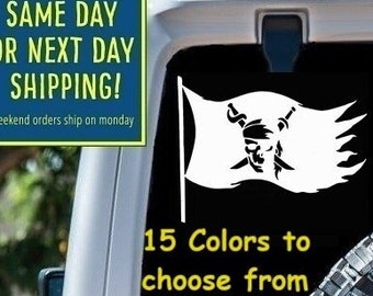 PIRATE Bandana SKULL SWORDS Flag Sticker Decal Car Window MacBook Laptop Tablet iPad Water Bottle Gift 6 Year Exterior Interior Rated Vinyl
