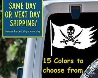 PIRATE SKULL SWORDS Jolly Roger Flag Sticker Decal Car Window MacBook Laptop Tablet iPad Water Bottle 6 Year Exterior Interior Rated Vinyl