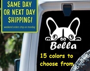 CUSTOM Name Peeking FRENCH BULLDOG Sticker Decal Car Window MacBook iPad Laptop Water Bottle Tablet Wall 6 Year Rated Exterior Indoor Vinyl