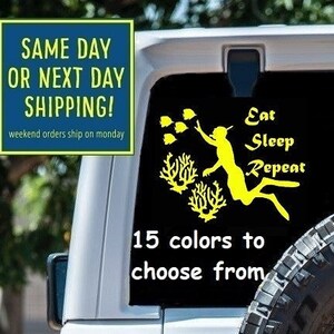 Male Man Snorkeling DIVE EAT SLEEP Repeat Sticker Decal Car Window MacBook iPad Laptop Water Bottle Tablet Wall 6 Year Rated ExteriorVinyl