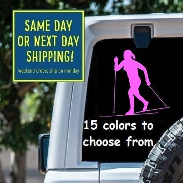 Female Woman Cross Country Skiing Sticker Decal Car Window MacBook iPad Laptop Water Bottle Tablet Wall 6 Year Rated Exterior Indoor Vinyl