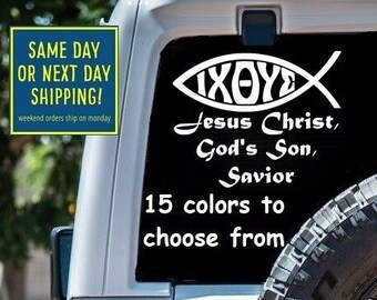 CHRISTIAN Fish Jesus Christ GOD'S SON Savior Sticker Decal Car Window MacBook Laptop Tablet iPad Water Bottle 6 Year Exterior Rated Vinyl