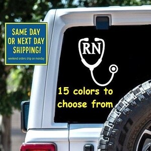R N REGISTERED NURSE Stethoscope Sticker Decal Car Window MacBook iPad Laptop Water Bottle Tablet Wall 6 Year Rated Exterior Indoor Vinyl