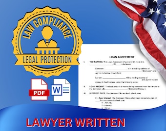 Plantilla de acuerdo de préstamo personalizable: documento legal, contrato de préstamo personal y comercial, descarga instantánea de PDF y DOC - Formulario de abogado