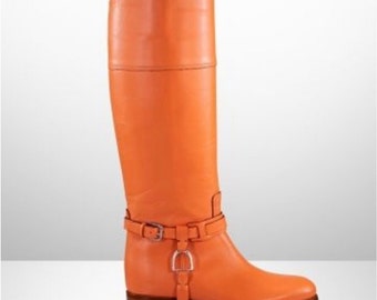 RALPH LAUREN COLLECTION Rare Tangerine Orange Runway Equestrian Riding Boot New!