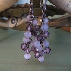 Swarovski Violet Opal and Violet Crystal Drop Sterling Silver Hanging Earrings