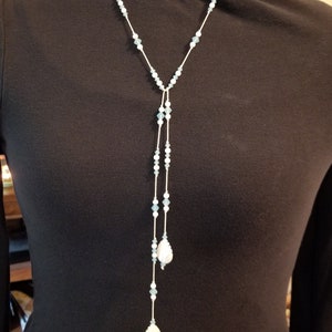 Swarovski Pacific Opal and Cream Shell 36&quot; Lariat Necklace