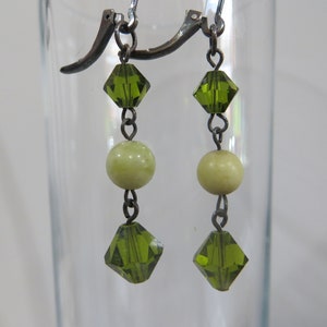 Olivine Swarovski Crystal and Peridot New Jade Graduated Dangle Earrings