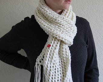 Ivory chunky womens scarf. Hand knitted winter scarf. Made to order.