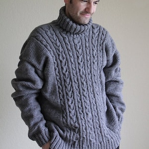 Grey men's sweater. Hand knitted men's sweater. Christmas gift idea for him. Made to order. Unisex sweater image 1