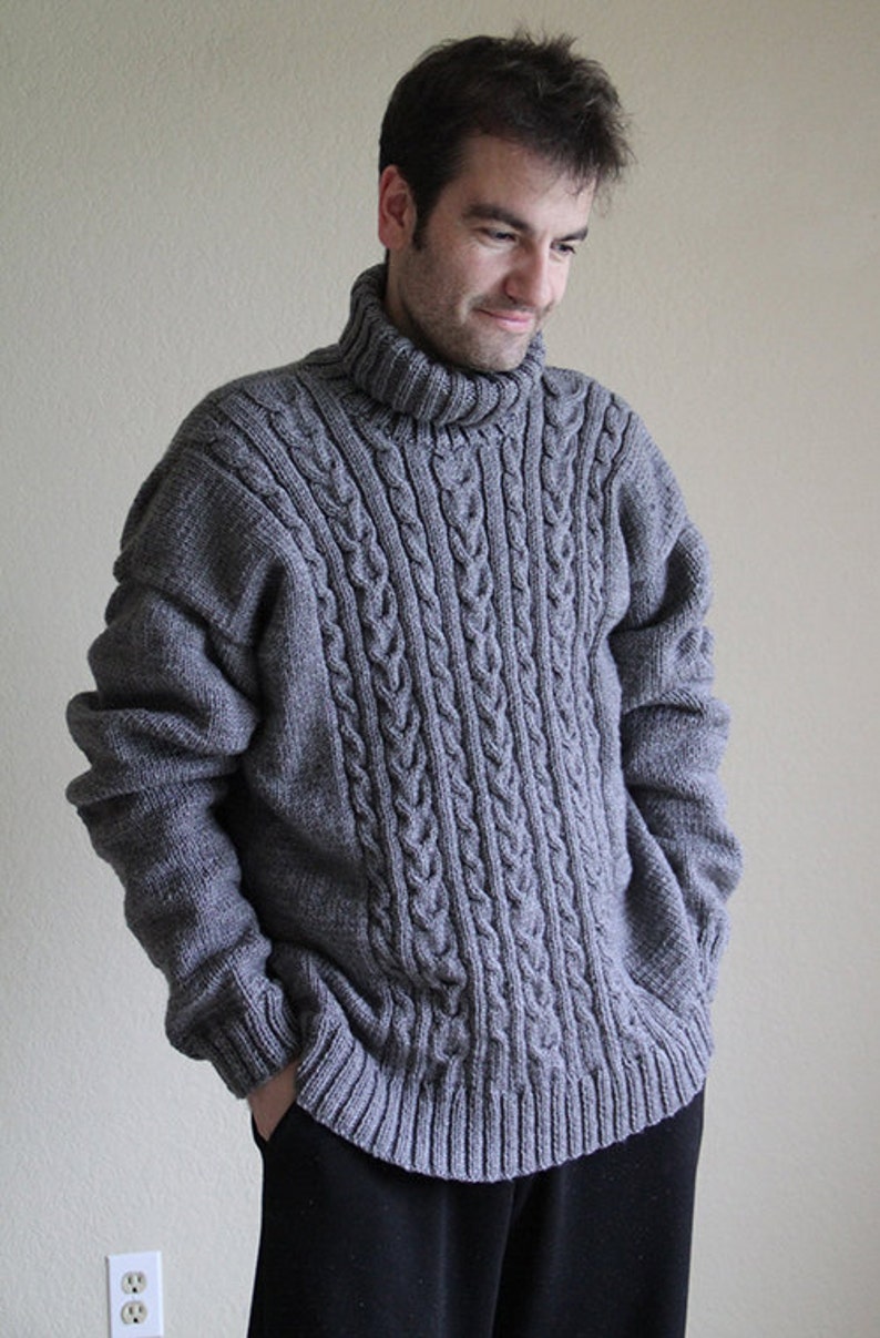 Grey men's sweater. Hand knitted men's sweater. Christmas gift idea for him. Made to order. Unisex sweater image 1