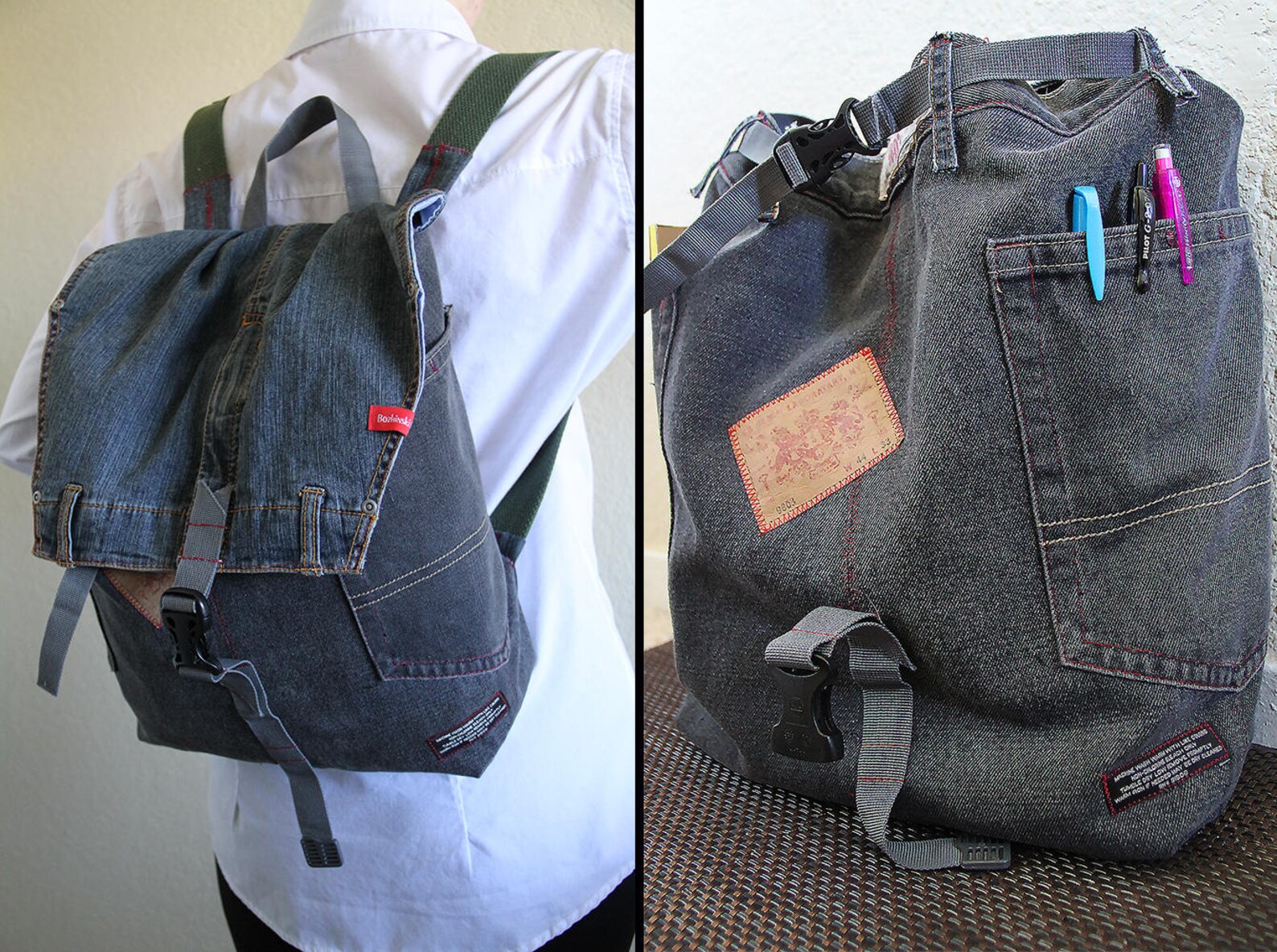 Denim Backpack Denim Boho Bag Patchwork Bag Denim Hippie Etsy