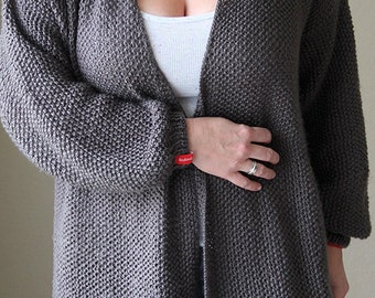 Cárdigan de punto gris, cárdigan extragrande, abrigo/chaqueta de mujer, suéter hecho a mano, prendas de punto, jersey de punto, hecho a medida