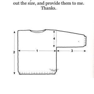 May include: Diagram showing how to measure a sweater for sizing. The diagram shows four measurements labeled 1, 2, 3, and 4.