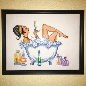 Home Decor, Gift Ideas, Handmade, Cross Stitch Frame, Cross stitched frame for wall hanging, bathroom wall art, handmade needlework
