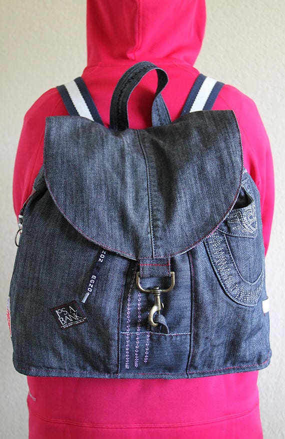 Unique denim backpack Upcycled jeans big drawstring Etsy