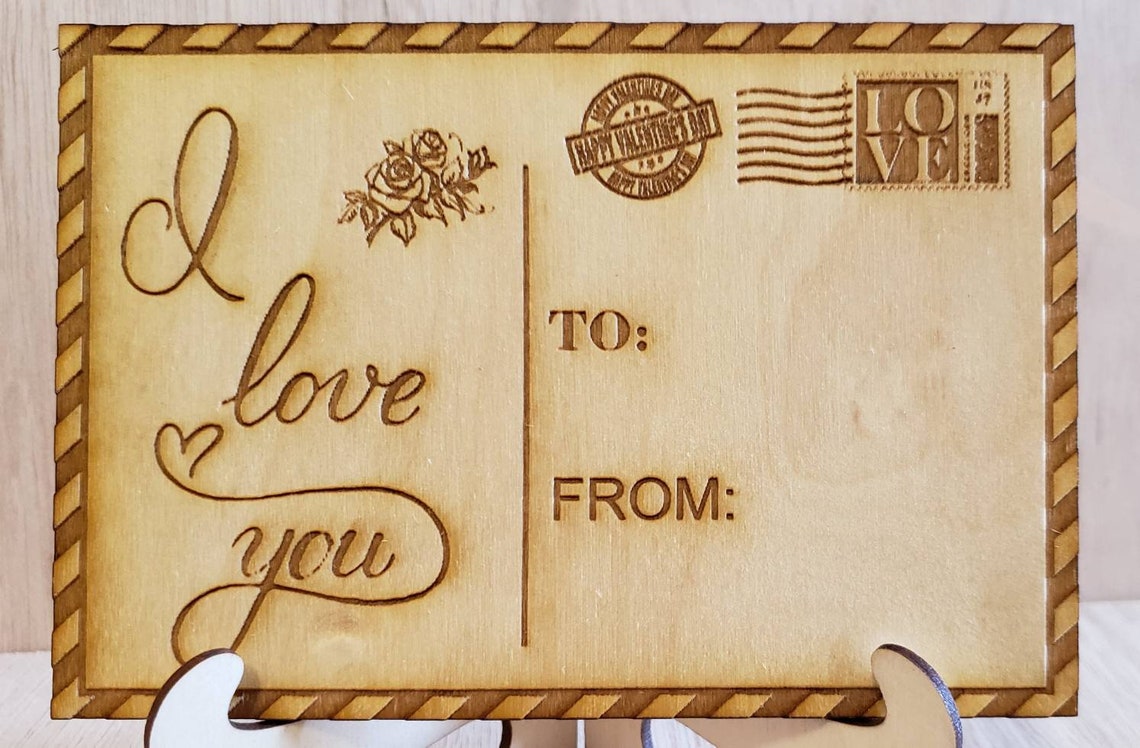 Personalized laser engraved wood Valentine's day card. Etsy