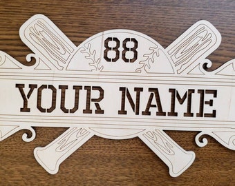 Personalized wood baseball sign with the name and number of your choice