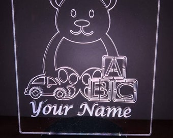 Personalized Teddy Bear With Blocks LED Lamp/Night light / Nursery light