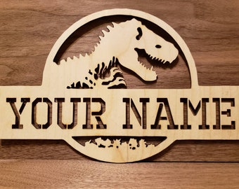 Personalized wood dinosaur wall sign  bedroom door sign
