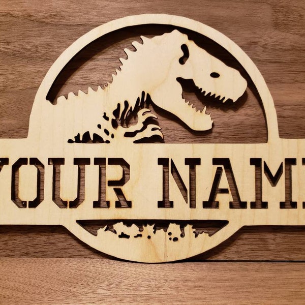 Personalized wood dinosaur wall sign  bedroom door sign