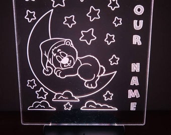 Personalized Teddy Bear On The Moon LED Lamp/Night light / Nursery light