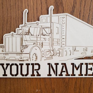 Personalized wood semi truck wall sign  bedroom door sign
