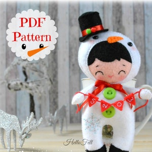 PDF PATTERN:  Xmas Little Snowboy.  Felt Snowman, Christmas Ornament PDF Pattern.