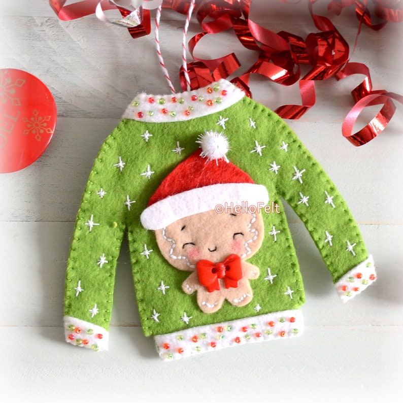 PDF PATTERN: Ugly Christmas Sweater. Felt Christmas Ornaments pattern. Tree ornaments. HelloFelt. image 7