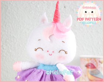 PDF PATTERN: Yuni the Unicorn Ballerina. Felt Doll Unicorn Ballerina Sewing PDF Pattern, Doll Pattern. Plush Pattern.Felt Animal Pattern