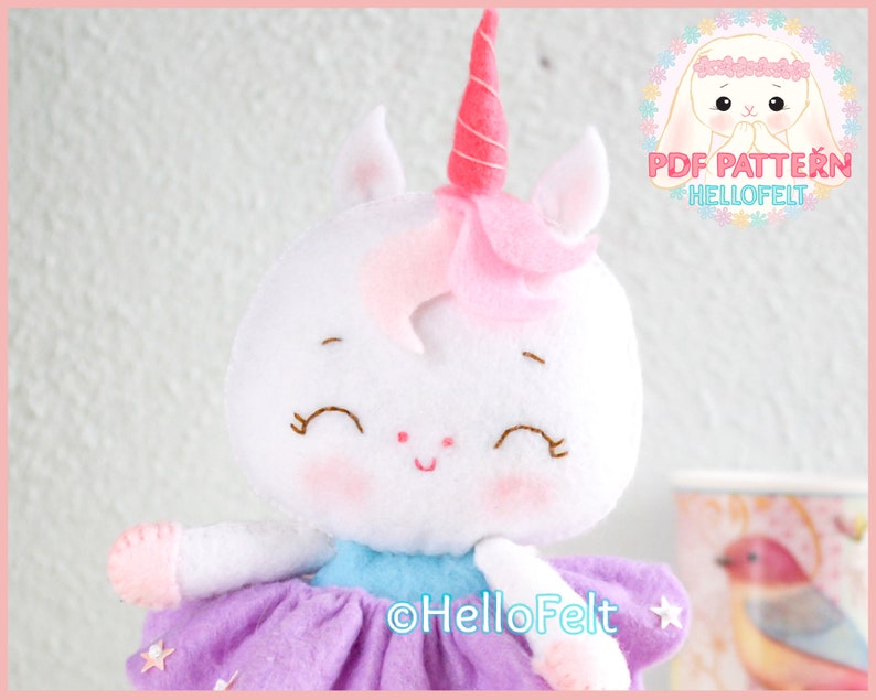 PDF PATTERN: Yuni the Unicorn Ballerina. Felt Doll Unicorn Ballerina Sewing PDF Pattern, Doll Pattern. Plush Pattern.Felt Animal Pattern image 1