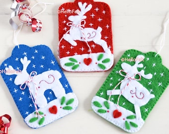 PDF PATTERN: Reindeer Tags. Felt Christmas Ornaments pattern. Tree ornaments. HelloFelt.