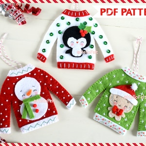 PDF PATTERN: Ugly Christmas Sweater. Felt Christmas Ornaments pattern. Tree ornaments. HelloFelt. image 1