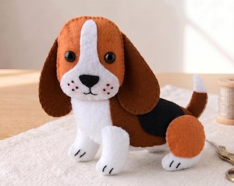 PDF- en SVG-PATROON: patroon van Basset Hound-vilt. Vilten schattige hond. Vilten hondenpatroon.