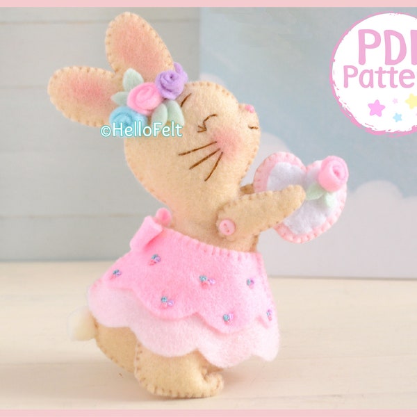 PDF PATTERN: Spring Bunny. Felt Bunny plush PDF Pattern. HelloFelt.