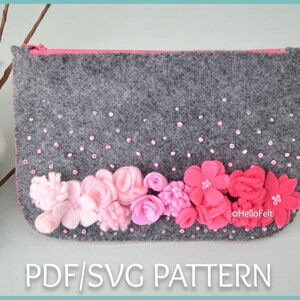PDF + SVG Pattern: Felt Purse, Tutorial and Pattern. Felt Purse, Felt pouch. Felt flowers.